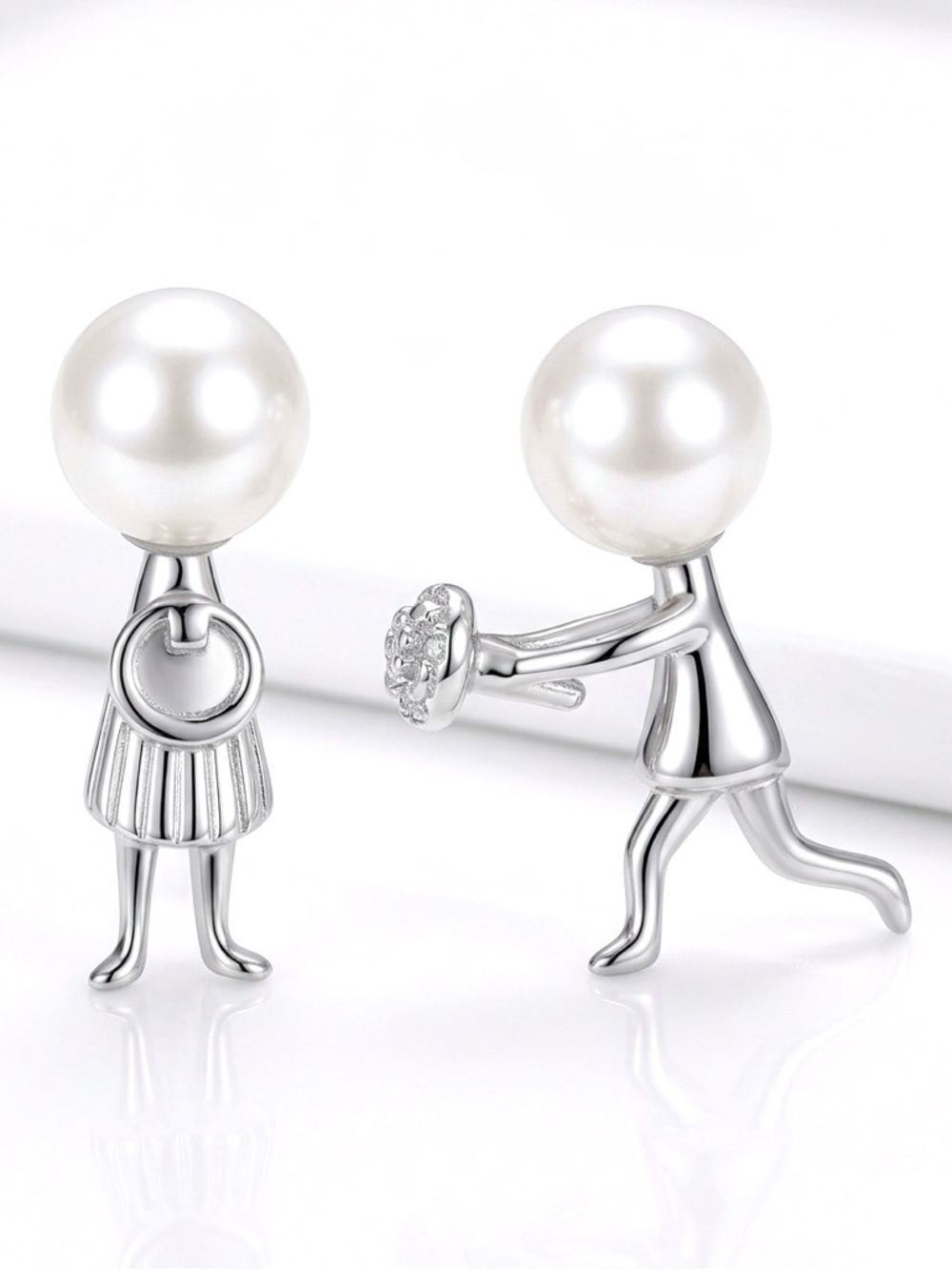 “Marry Me” Boy Flowers Girl Dress Silver Figures Pearl Heads Mismatch Tiny Studs - Picture 4 of 8